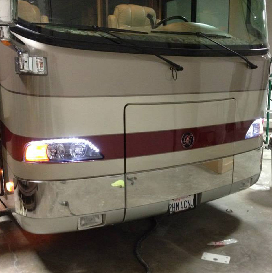 Mackin Street Customs RV Eugene OR Custom LED lights added to RV front